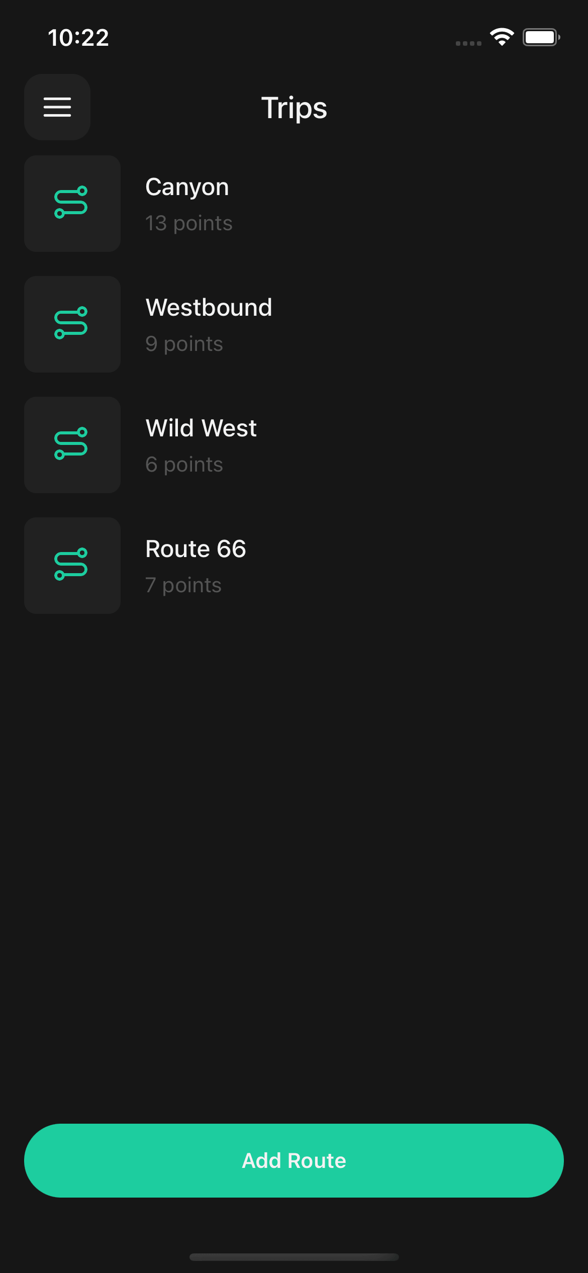 Route planning interface showing GPS maps