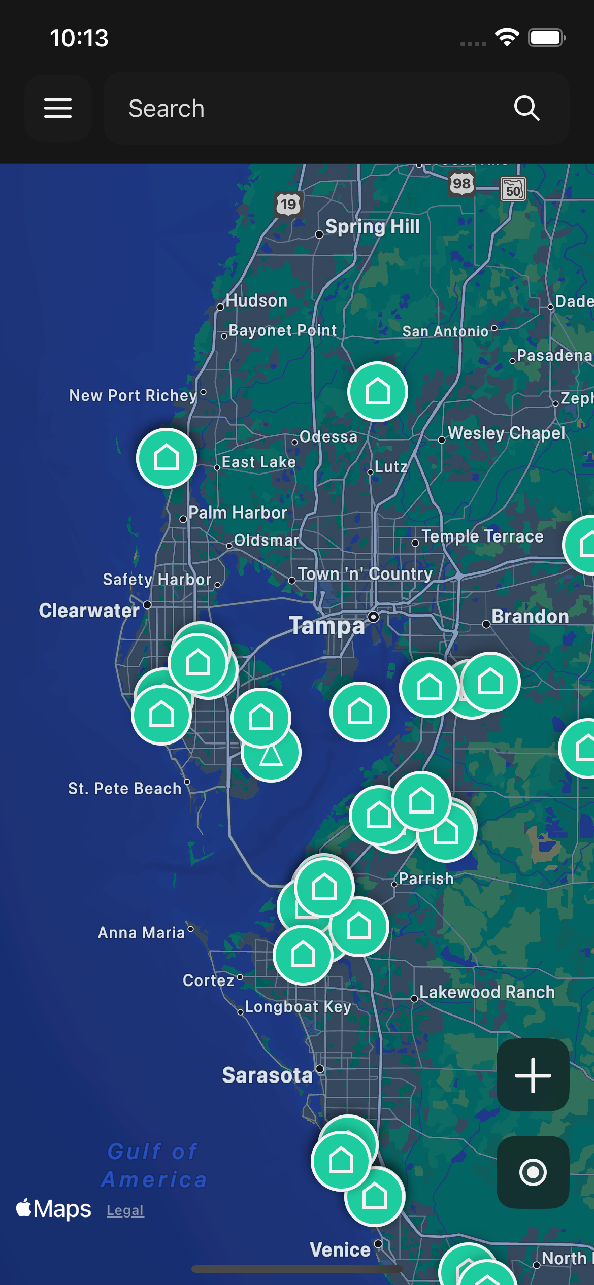 Map interface showing camping locations